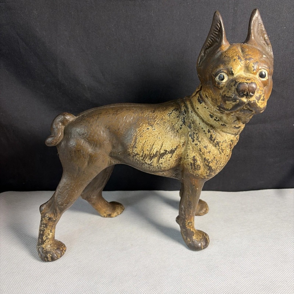 Antique Cast Iron Boston Terrier Dog Door Stop - Maybe Hubley